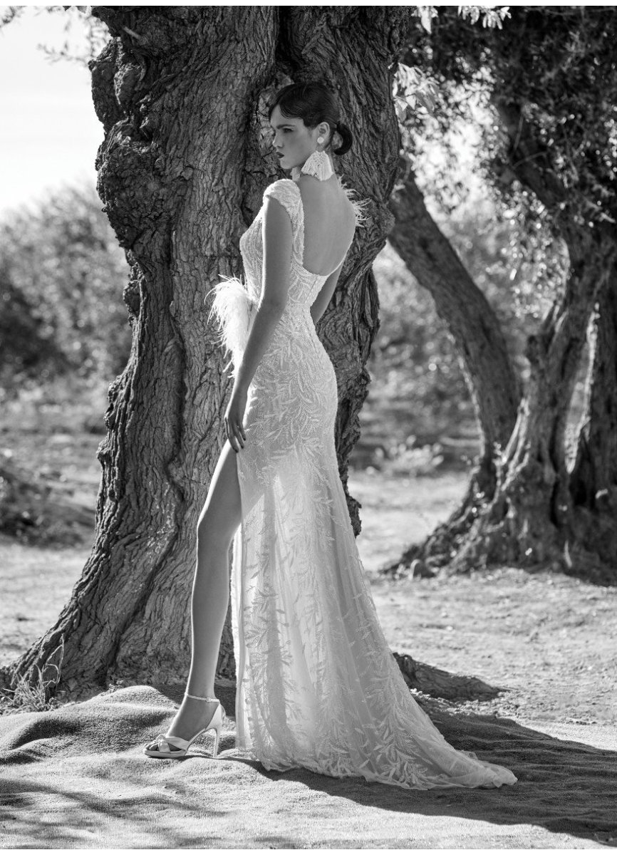 VESTIDO PEDRERIA Y ADORNO PLUMAS VESTIDO PEDRERIA Y ADORNO PLUMAS