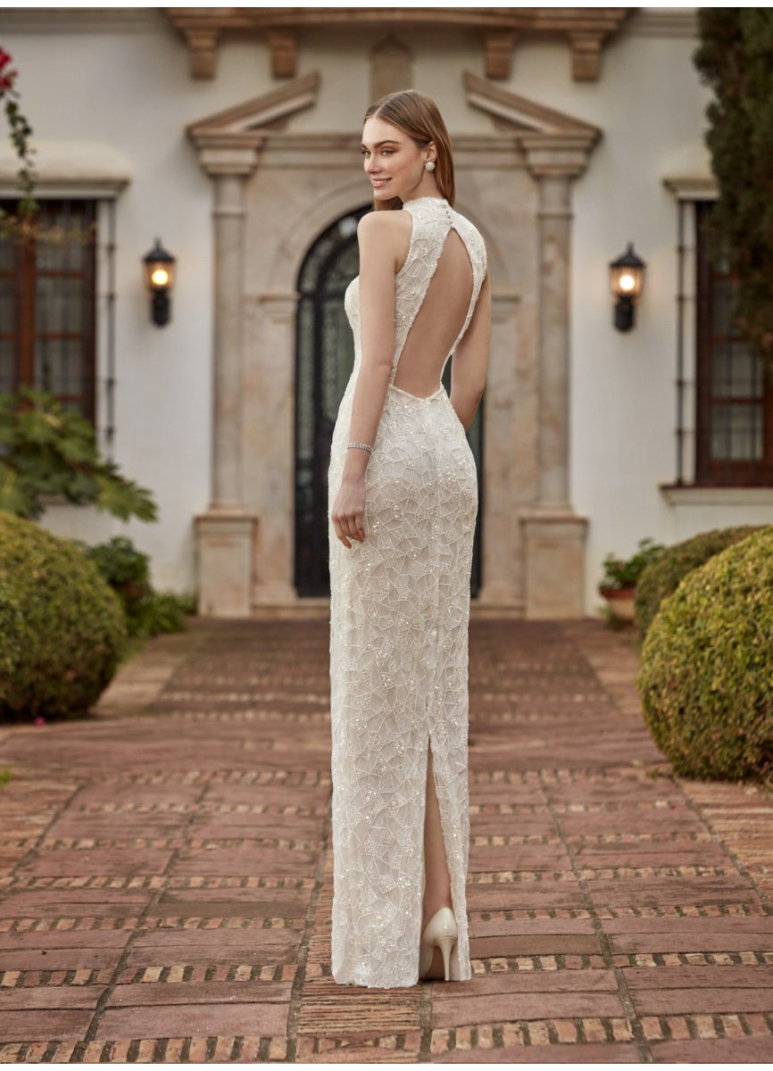 VESTIDO PEDRERIA CON SOBREFALDA PIQUE