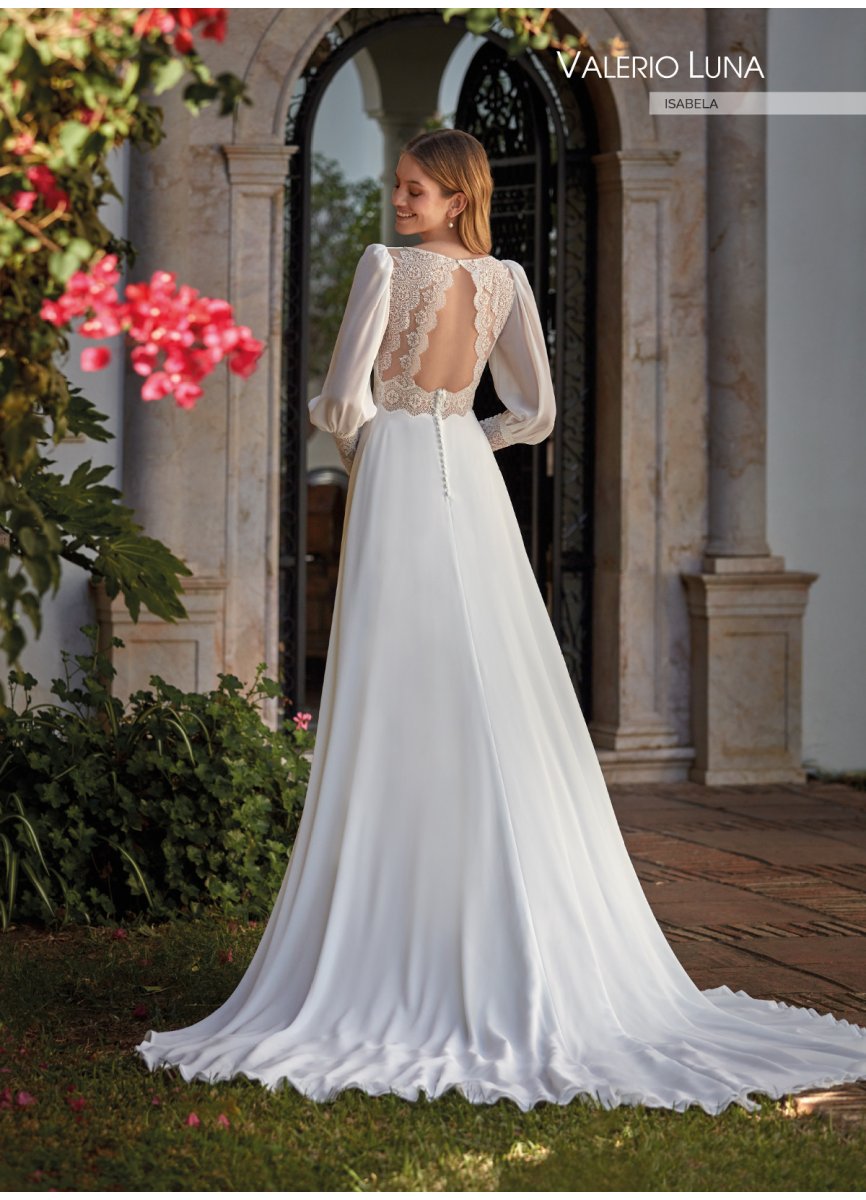 VESTIDO GEORGETTE Y BLONDA TUL BORDADO