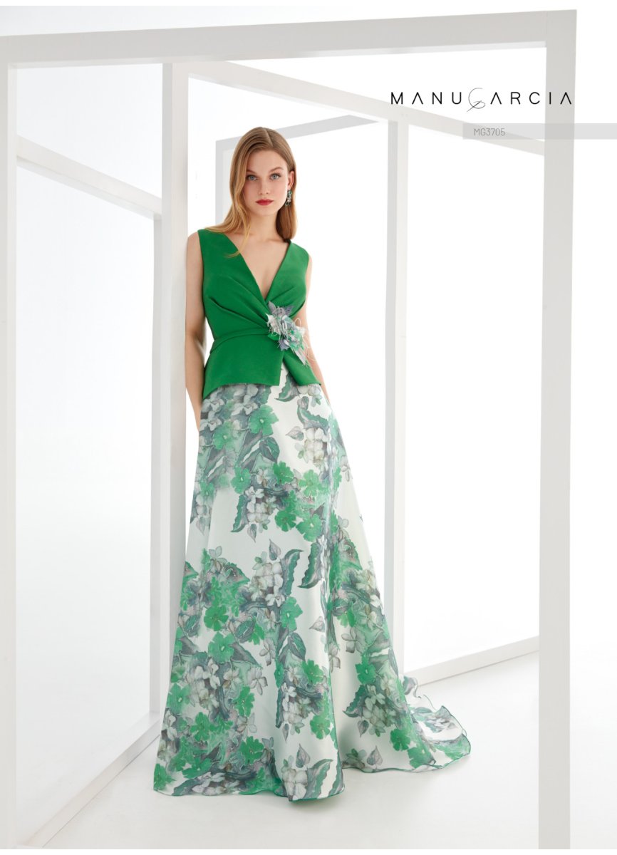 VESTIDO PIQUE TESLA Y ORGANZA ESTAMPADA