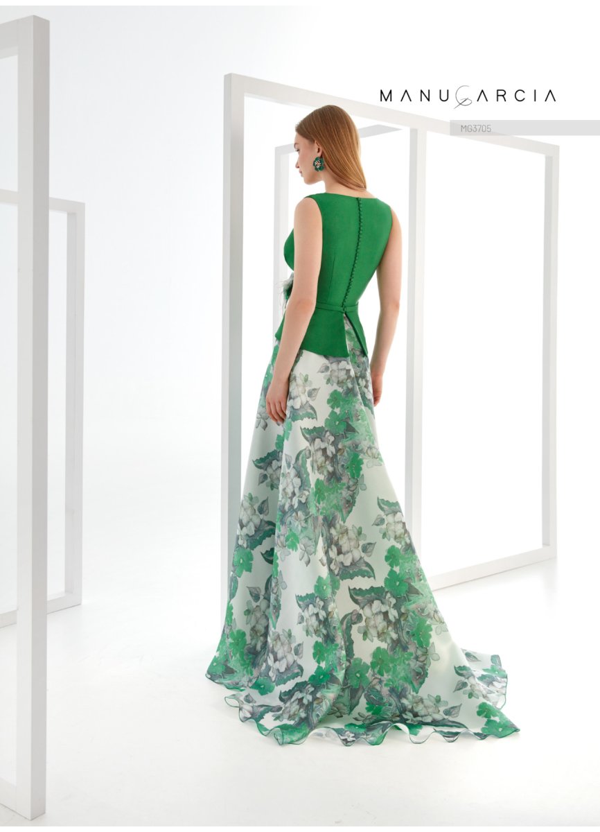 VESTIDO PIQUE TESLA Y ORGANZA ESTAMPADA