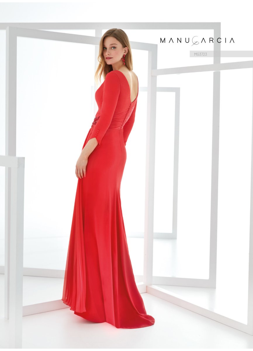 VESTIDO CREPE SATEN.GASA Y PEDRERIA