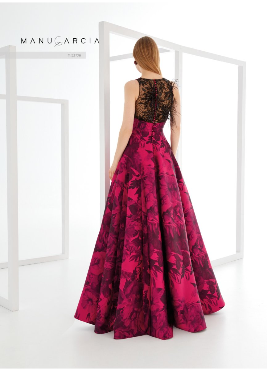 VESTIDO PIQUE ESTAMPADO Y TUL PEDRERIA