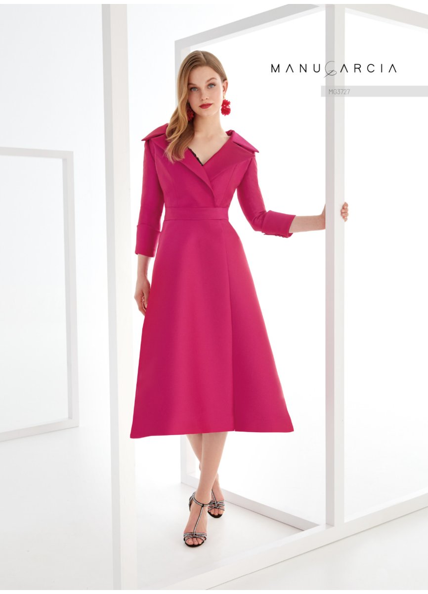 VESTIDO JACQUARD Y TUL PEDRERIA