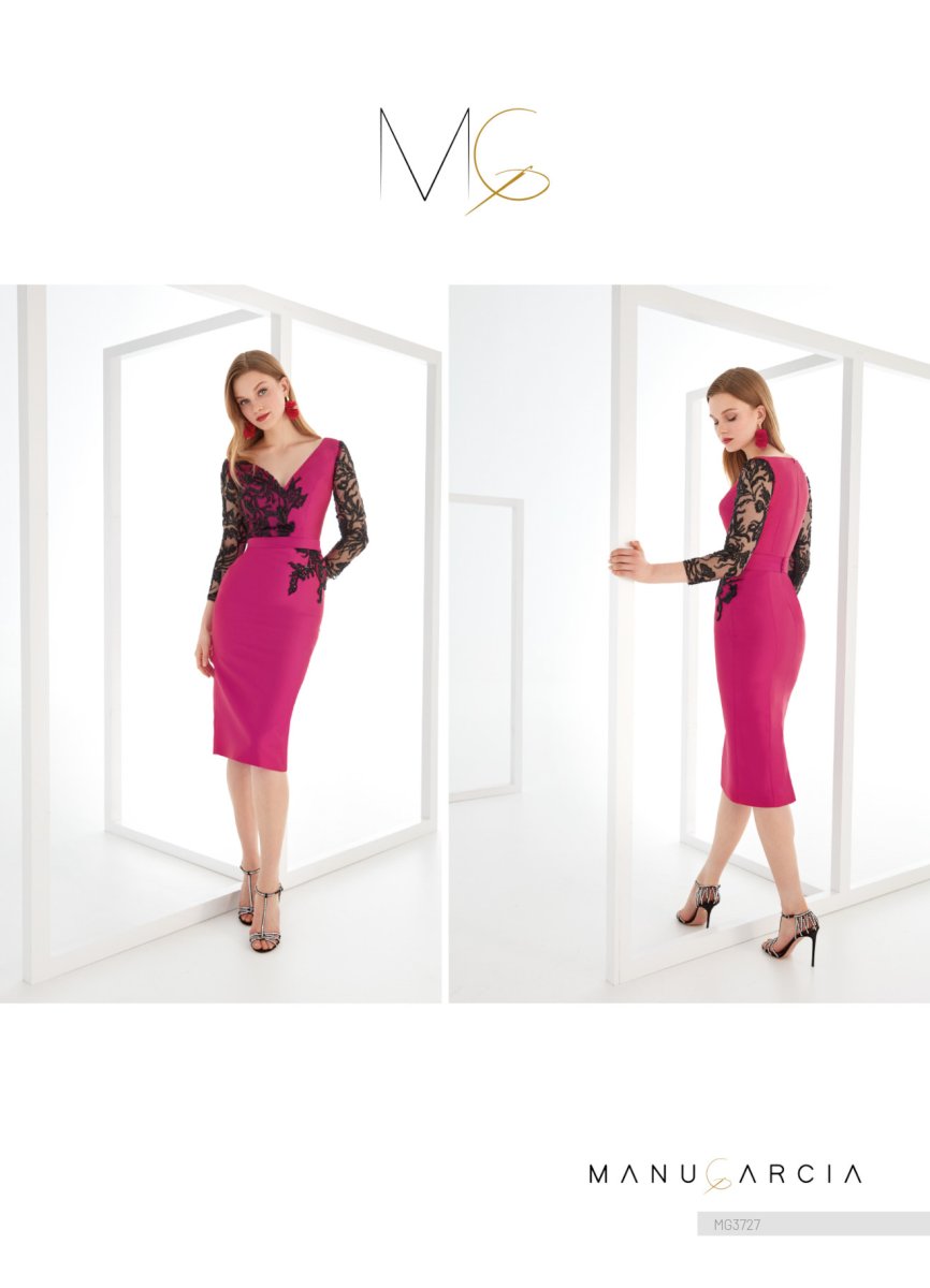 VESTIDO JACQUARD Y TUL PEDRERIA