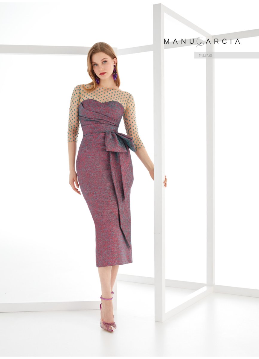 VESTIDO CORTO TEJIDO LUREX Y TUL BORDADO