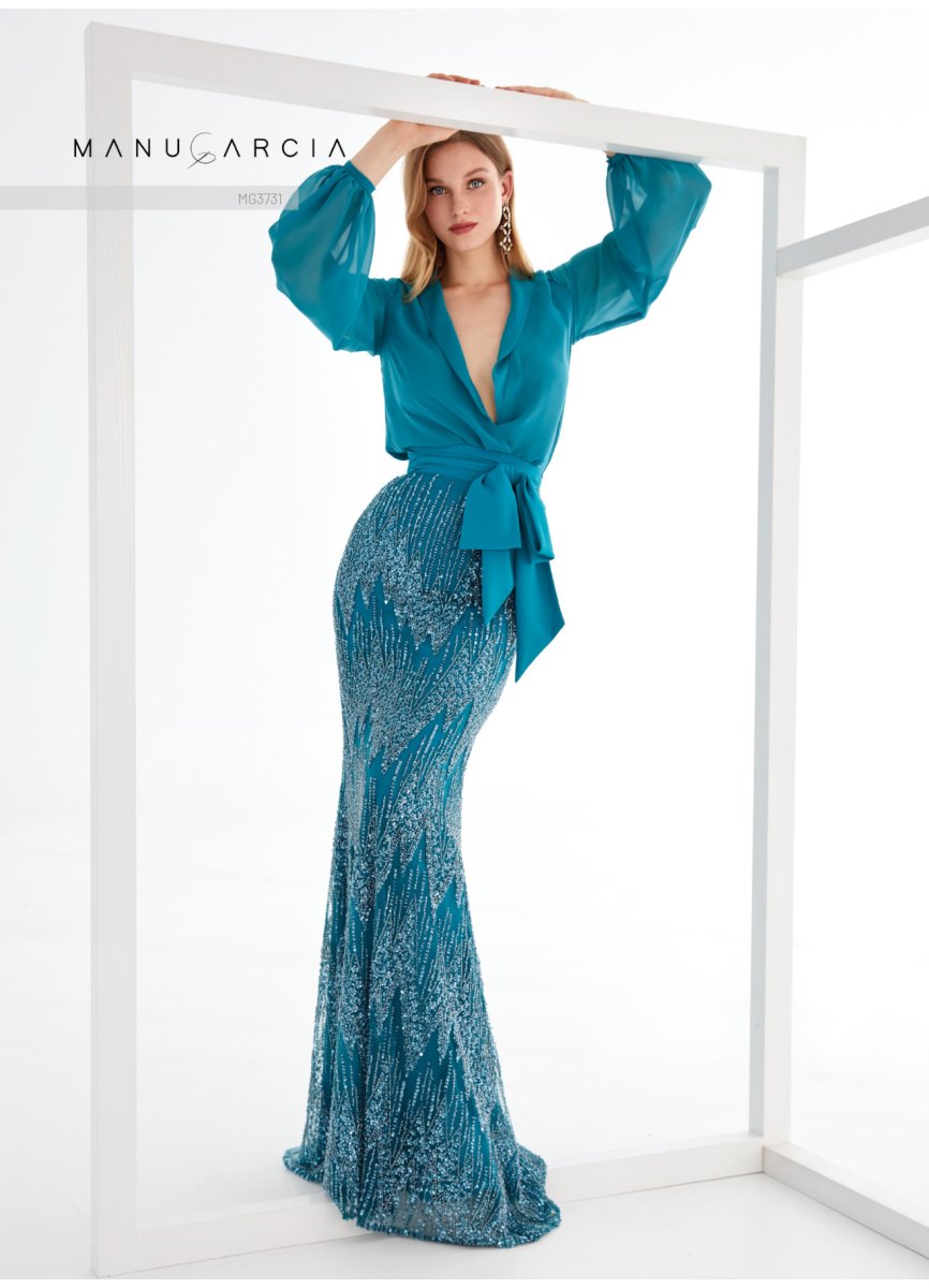 CONJUNTO CREPE SATEN.GASA Y TUL PEDRERIA