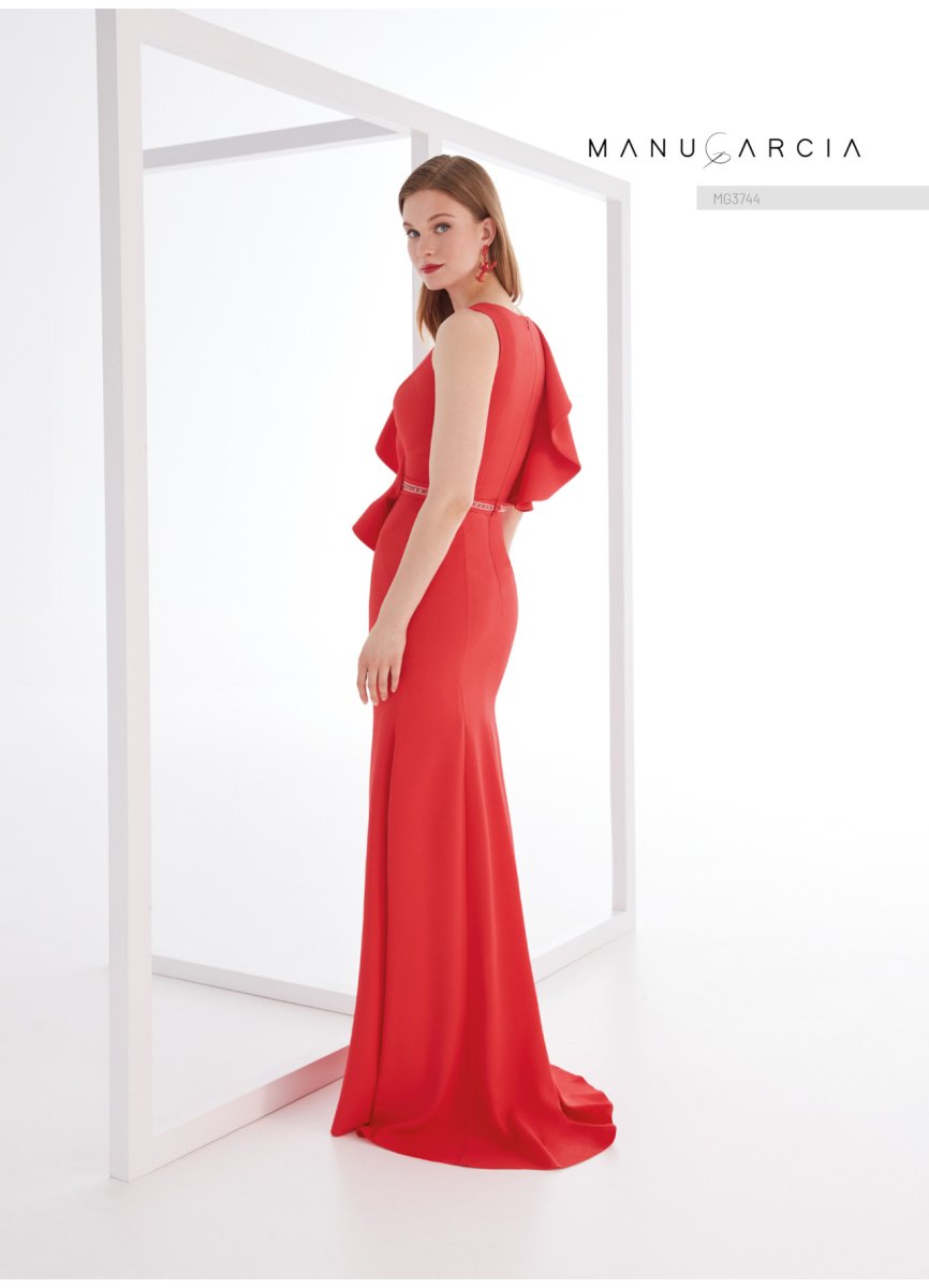 VESTIDO CREPE SATEN Y TIRA PEDRERIA