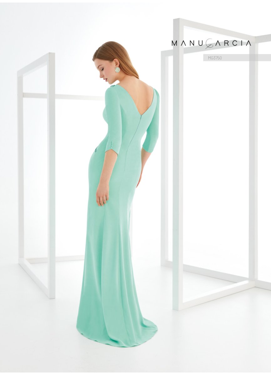 VESTIDO CREPE SATEN Y TIRA PEDRERIA