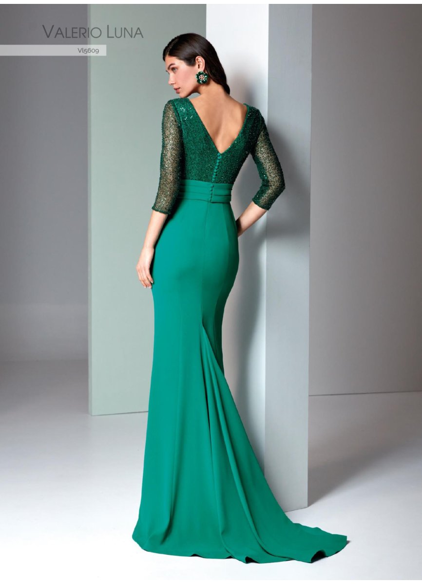 VESTIDO CREPE SATEN Y RED FANTASIA