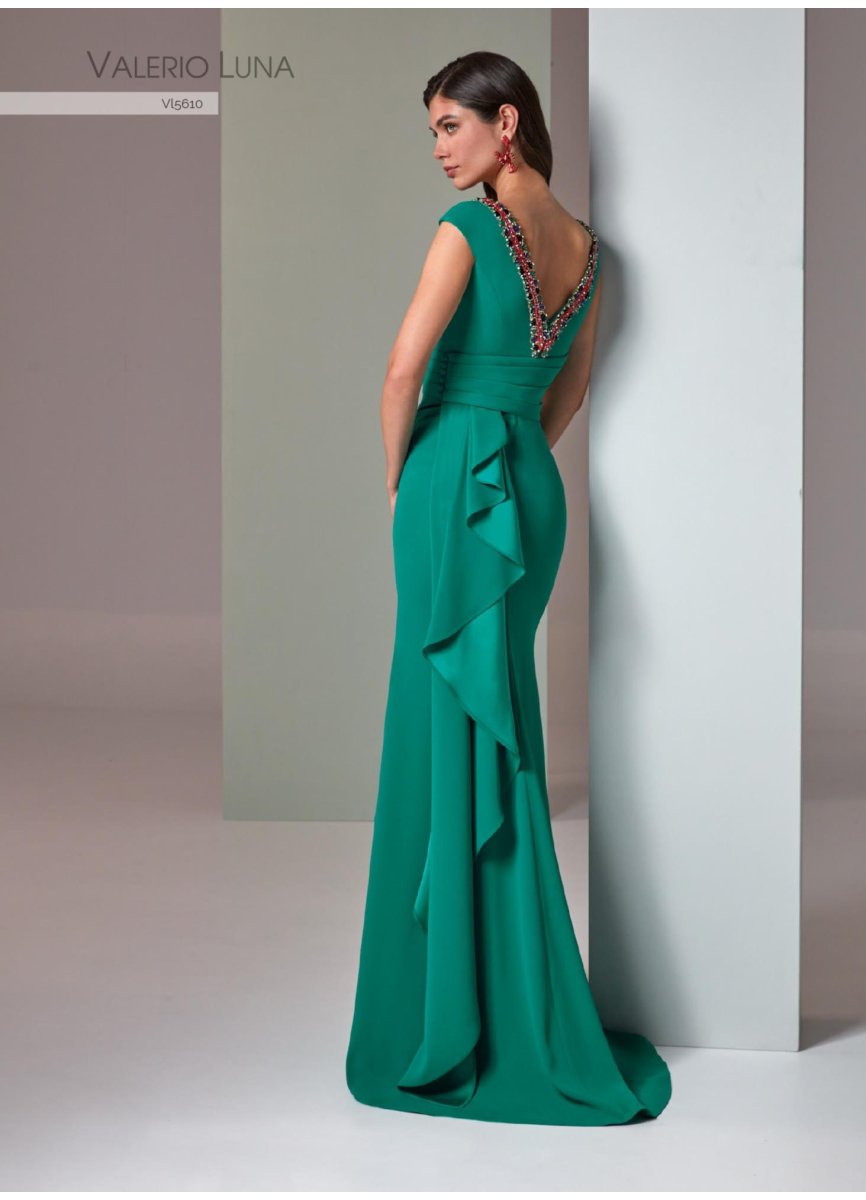 VESTIDO CREPE SATEN Y ADORNO CRISTAL