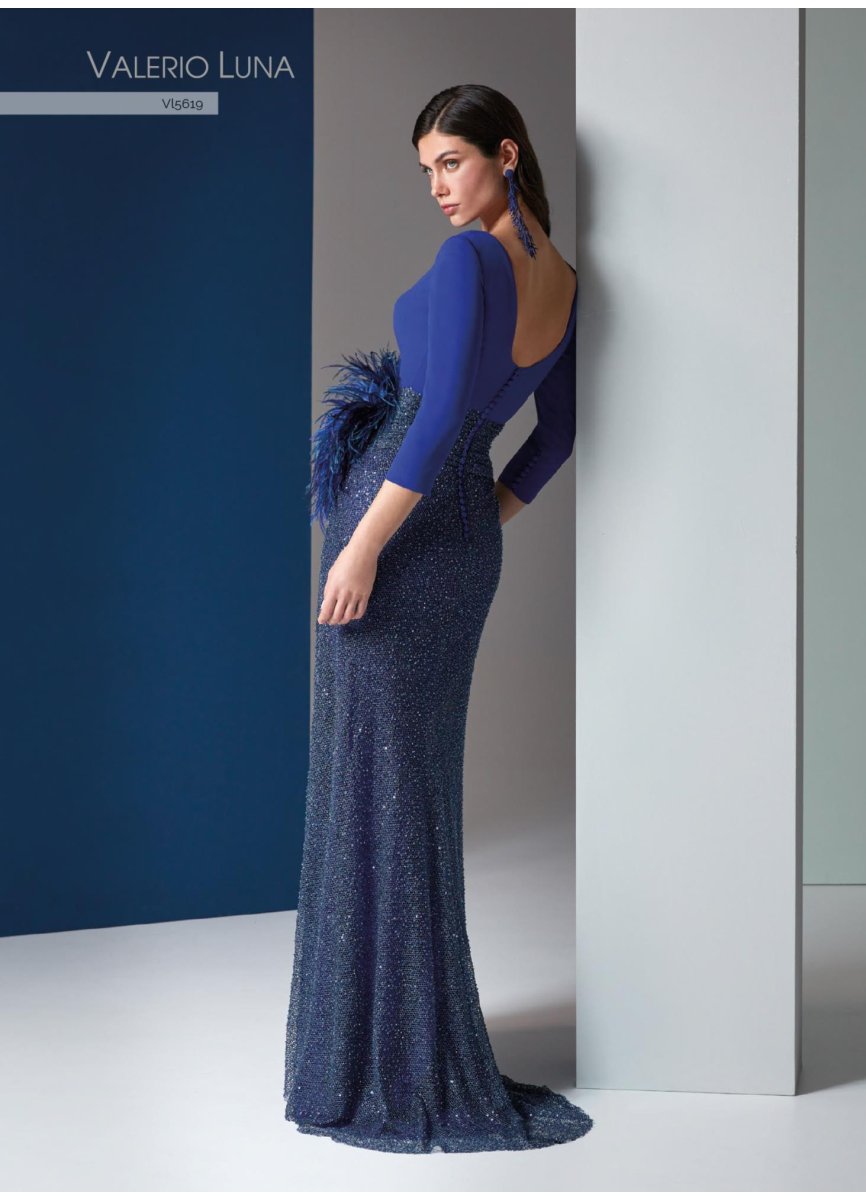 VESTIDO CREPE SATEN Y RED FANTASIA