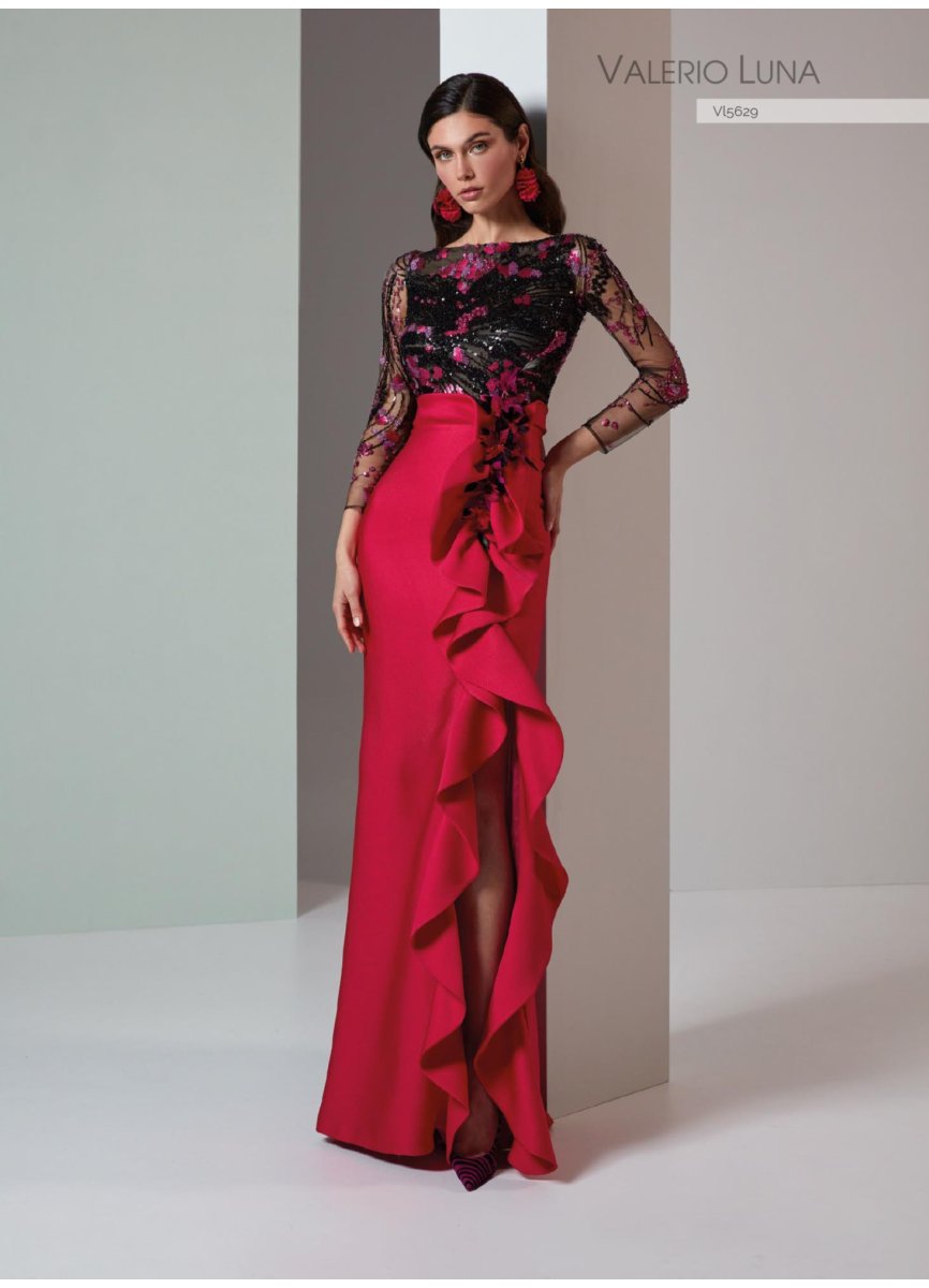 VESTIDO PIQUE TESLA Y TUL PEDRERIA