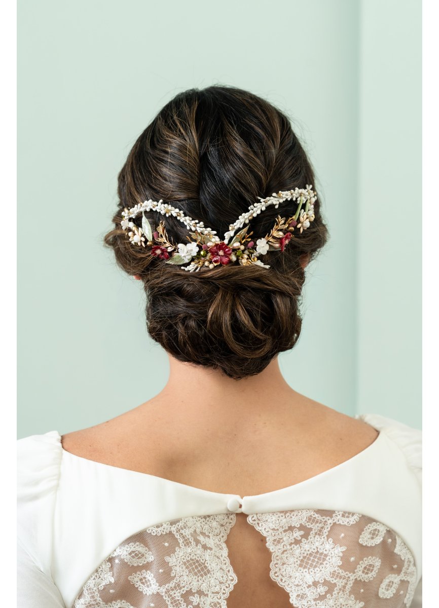Tiara de novia floral dorada