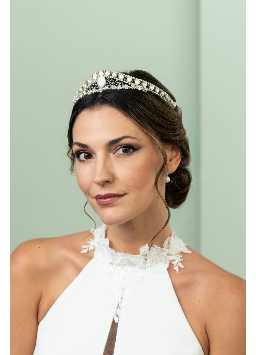 Tocado de novia floral dorado