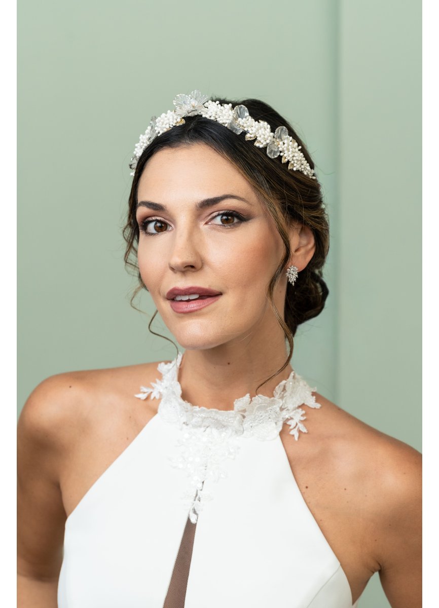 Tiara joya de novia plateada