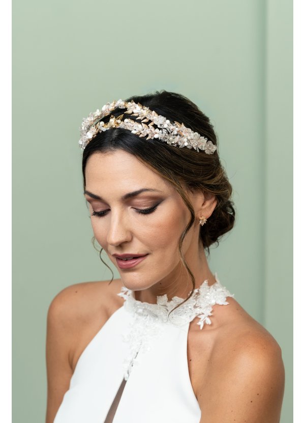 Tiara de novia floral celeste