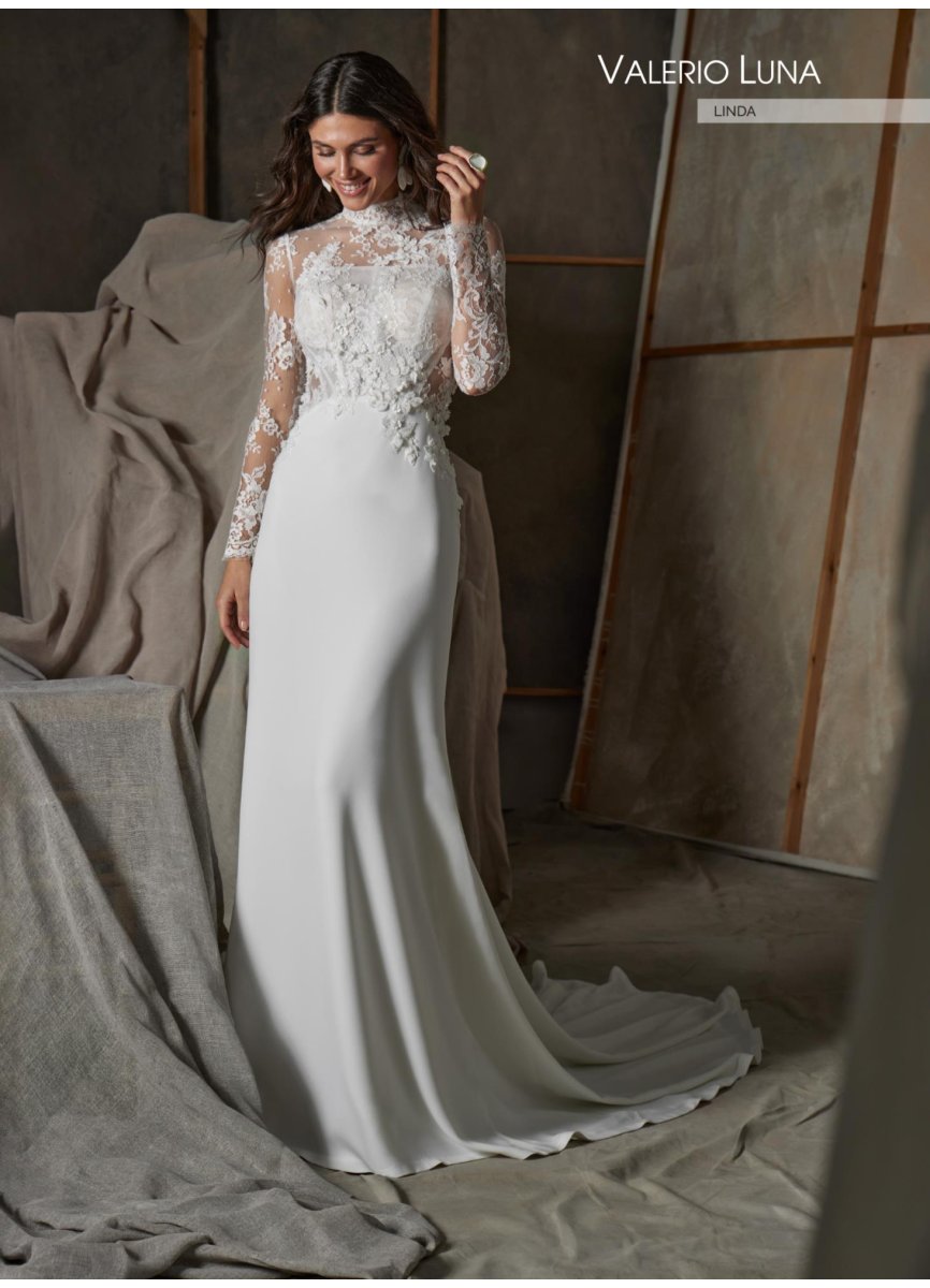 VESTIDO CREPE Y ENCAJE