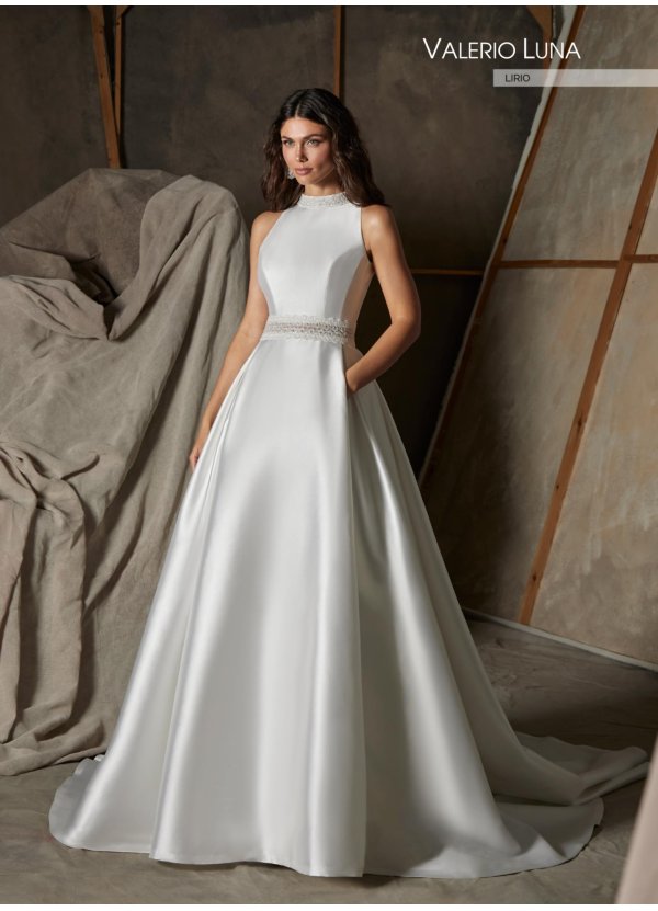 VESTIDO MIKADO ADORNO PEDRERIA