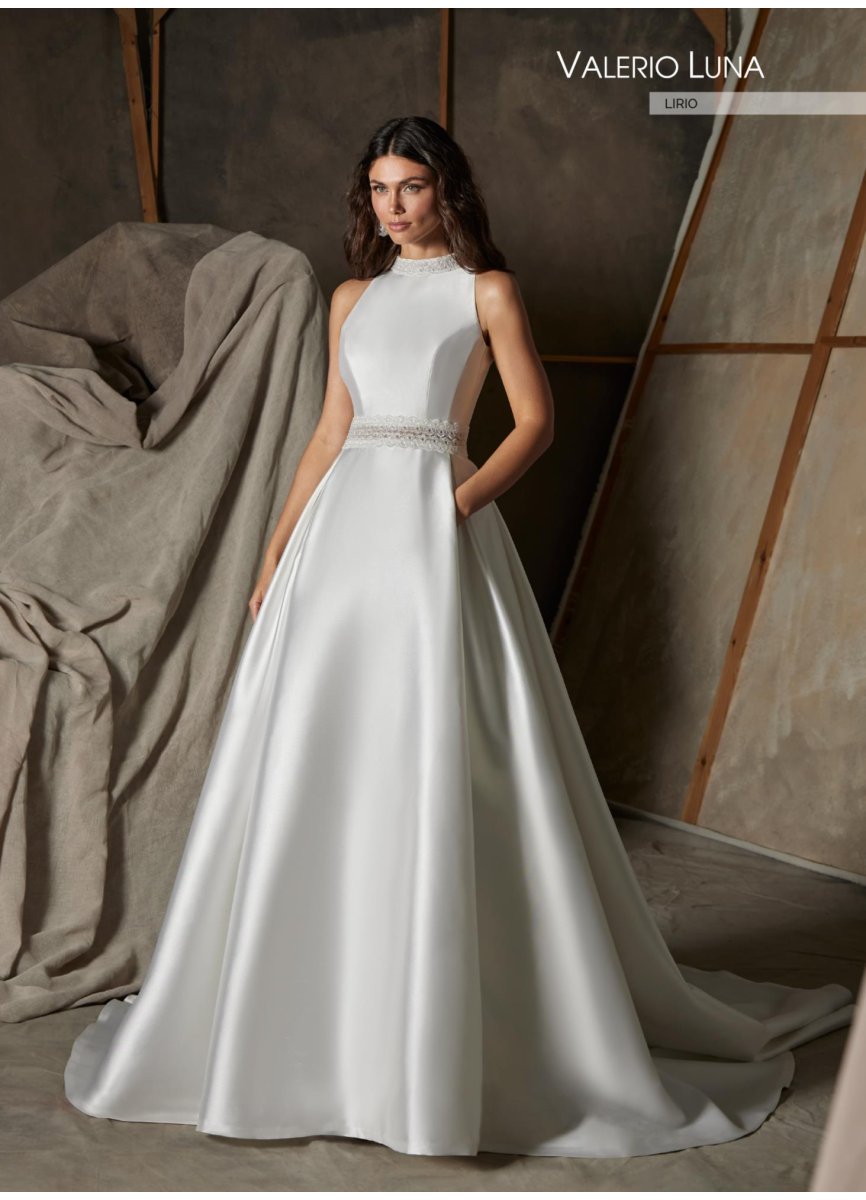 VESTIDO MIKADO ADORNO PEDRERIA