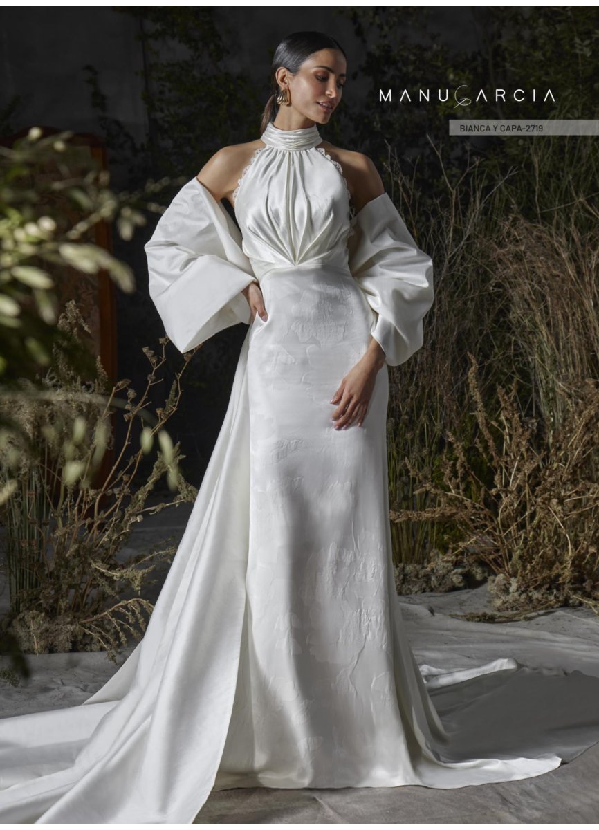 VESTIDO SATEN ESTAMPADO Y BLONDAS TUL BO